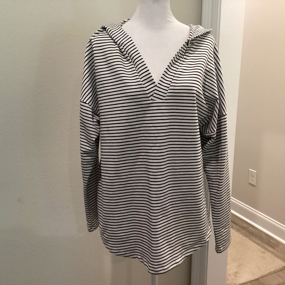 Kirundo Hoodie Nautical Long Sleeve Striped Pullover Coastal Stretch Sz L